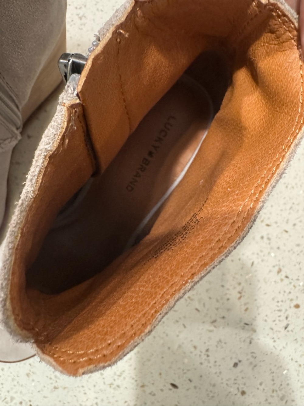 Lucky Brand Light Gray Suede Open-Toe Ankle Booties - Picture 2 of 4